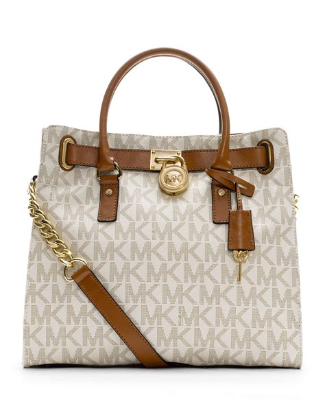 michael kors brown white bag|Michael Kors brown tote bag.